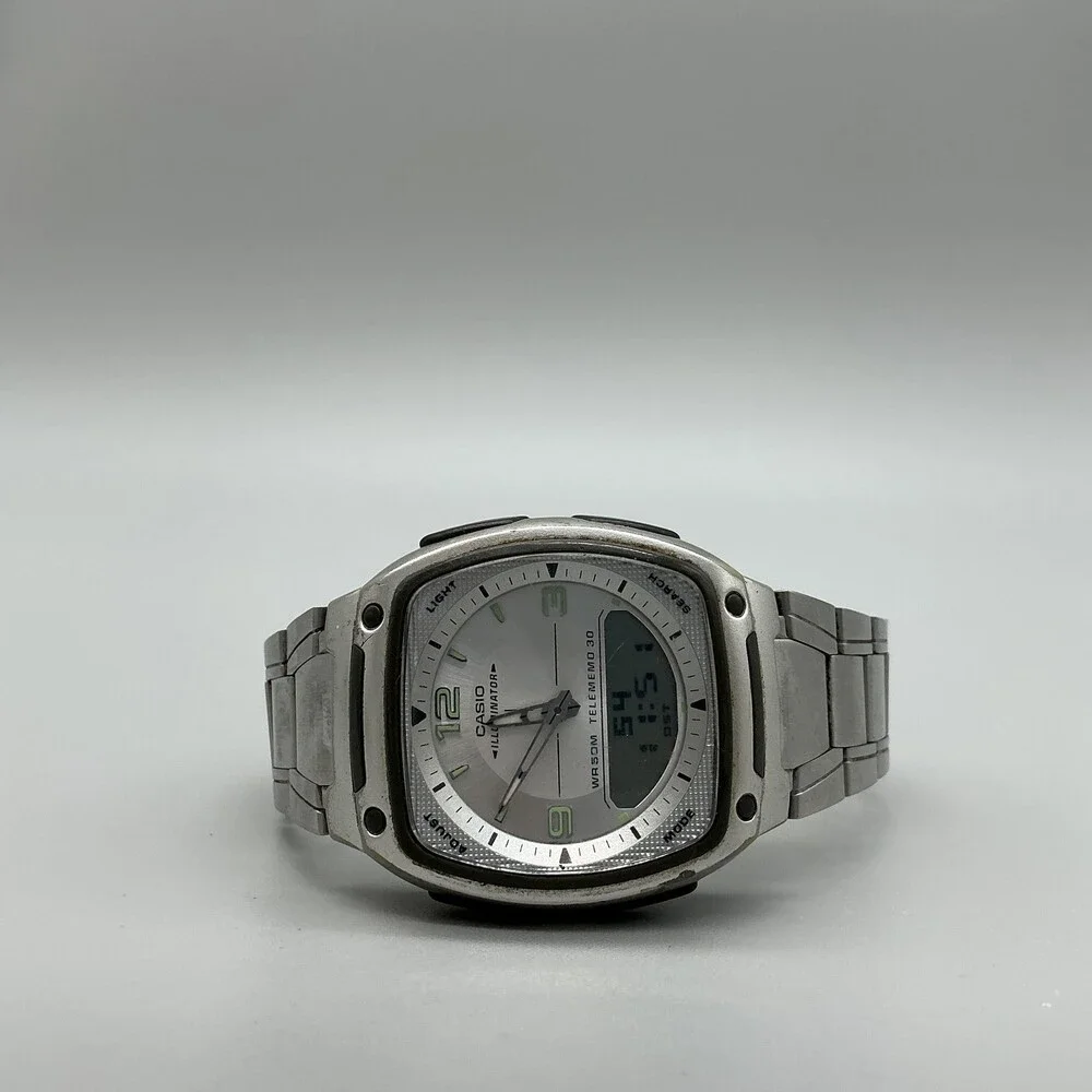 Casio 2747 AW-81 Telememo 30 Mens Watch 39mm Silver Dial Stainless Bracelet 7.5